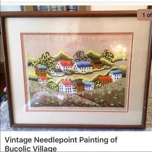 Vintage Bucolic Village Needlepoint Painting